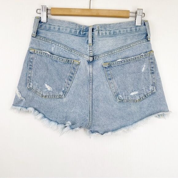 AGOLDE THE PARKER 100% cotton Hong rise raw hem denim shorts 24 - Picture 5 of 9
